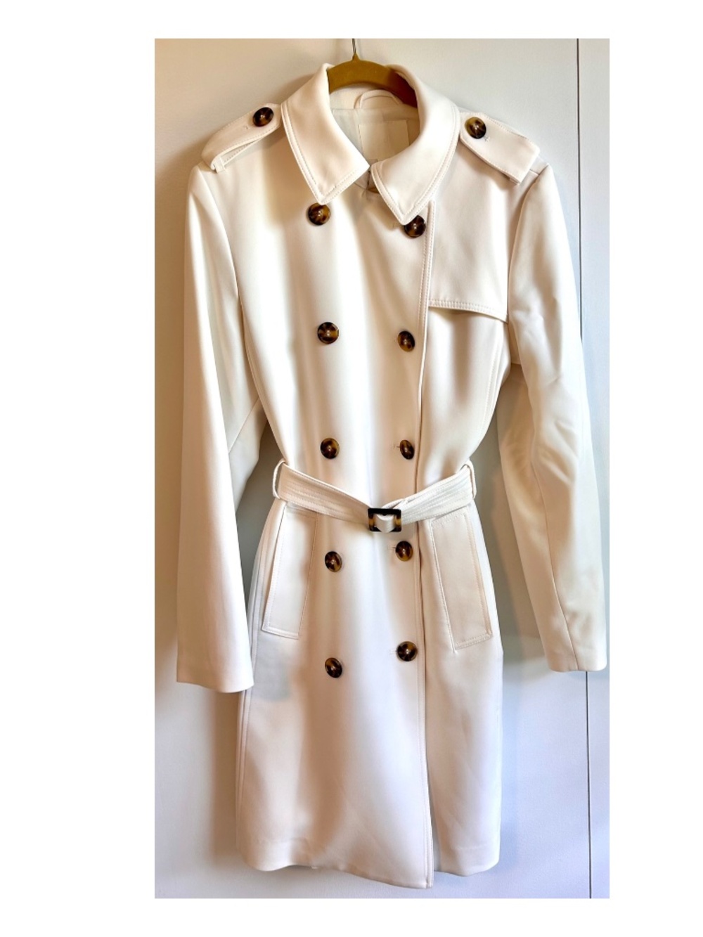 H&M Ivory Structured Knit Double-Breasted Belted Trench Coat  SMALL